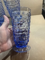 Whitehall Cubist Ice Blue Cube Footed Ice Tea Colony Indiana Glass Set 6 Vintage