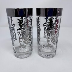 Vintage Kimiko Silver Rim Highball Glasses MCM Guardian Knight Shield Set of 4