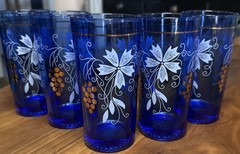 Vintage Mid-century Modern Cobalt Blue Glasses Set of 5
