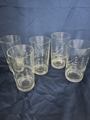 Set of 5 Clear Glass Tumbler Etched Ship Design 6 Inch Glossy Finish