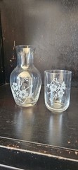 Etched floral glass tumbler, bedside carafe drinking glass set