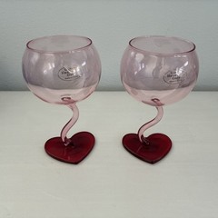 New Heart Zig Zag Vintage Style Red Wine Glasses Fun – Set of 2 Love Wedding