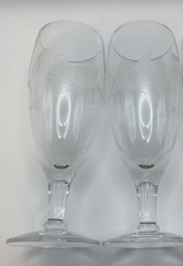 2 Antique Etched Wheat Pattern Clear Glass Wine Glasses Flutes Hand Blown