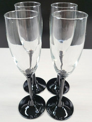 (4) Luminarc Domino Signature Black Fluted Champagne Set Elegant Cristal France