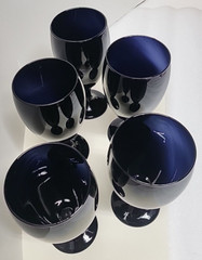 5 Vintage Libbey Black Amethyst Purple Glass Wine Water Cups Goblets 7” Goth