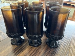 VTG MCM 9 Tiffin Franciscan Madeira Smoke Brown Footed Tumblers Iced Tea Glasses