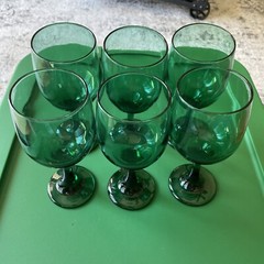 Set of 6 VTG 80s/90s Libbey Premiere Juniper Green Stemmed Goblets 3″ x 7″ Wine