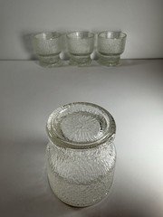 Vintage Krosno Poland Bark Textured Ice Glass Footed Tumblers Set of 4 MCM