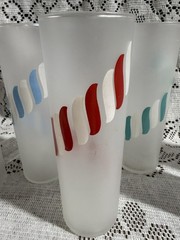 Vintage Libby Glass Candy Stripe Tom Collins Glasses Set Of 6 MCM