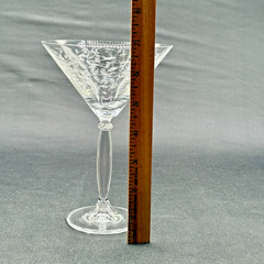 Pier 1 Eliza Crystal Martini Glass – Etched Leaves 6 7/8″ H Retired Excellent