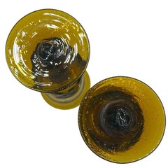 Vintage Brutalist Amber Glass Candle Holders Goblets Hand Blown Metal Wrap
