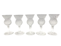 EDINBURGH CRYSTAL THISTLE CORDIAL GLASSES SET 5 w 2 SET AVAIL VTG ACID ETCH MARK