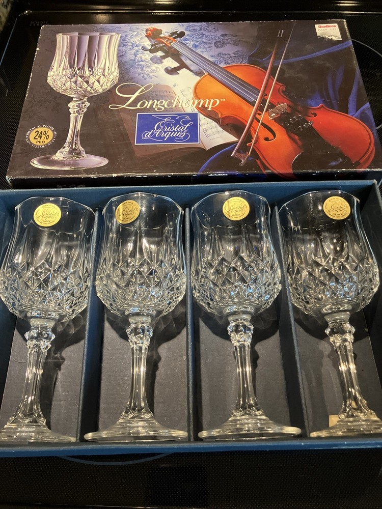 Longchamp Cristal d’ Arques 24% Lead 5.75 oz. Set of 4 Crystal Wine Glasses