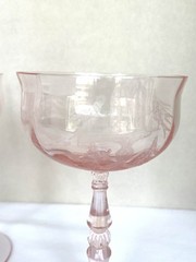 3 Pink Tiffin Fontaine Etched Champagne Glasses – Tall Sherbets Glass With Birds