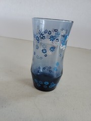 Vintage Libbey Blue Drinking Glass Daisy Spring Blossom Strawflower Tumbler 5.5″