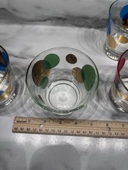 4 VTG MCM Russel Wright Eclipse Gold Gilded Polka Dot Lowball Tumbler Blue RED