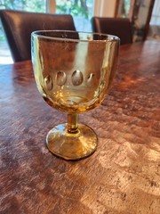 VINTAGE Bartlett Collins Amber Yellow Thumbprint Glass Goblet 16 oz single glass