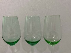 Set of 5 Green & Clear Glass Wine / Water Glasses Goblets