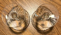 Vintage Elegant Glass Optic Swirl Sherbet Champagne Platinum Rim Pontil Set 2