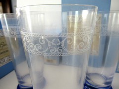 Wedgwood Sarah’s Garden 4 Blue Tall Water All Purpose Glasses 7” new 12oz Signed