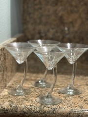 Libbey Swerve Curved Offset Stem Martini Glasses Barware Stemware Set Of Four