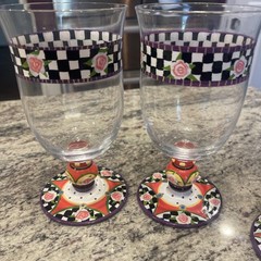 ARTLAND MEREDITH ROSE 7″ Goblet- Mackenzie Childs Inspired – Hand Painted 3 set
