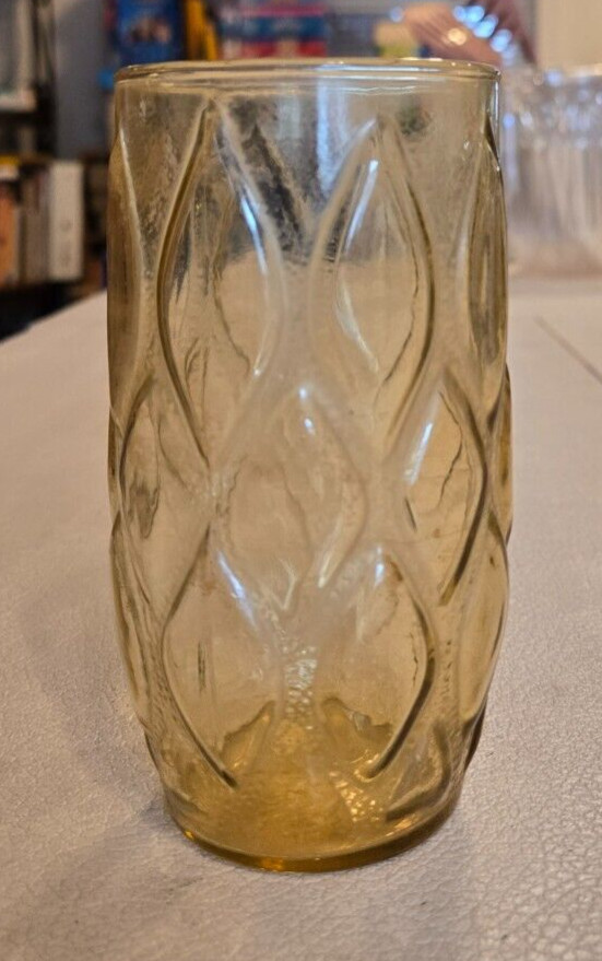Anchor Hocking Glass MADRID VTG MCM Honey Gold Tumbler 5¼” 13 oz Diamond Glass