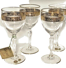 4pk 24k Gold Vintage CreArt Lead Crystal Stemware Wine Glasses Embellished