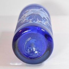 Mexican Hand Blown Tumbler Glass Cobalt Blue, Hand Painted Fish & Flowers 10 oz