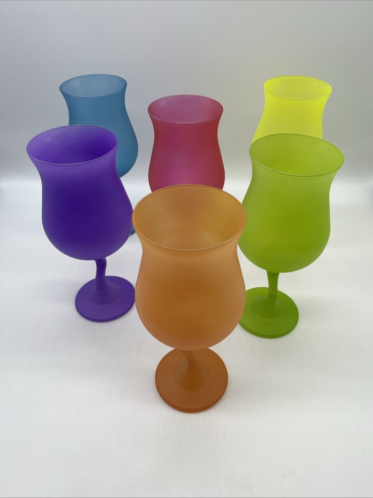 Vtg LIBBEY Z Stem Bright Colored Frosted Glass Goblets 🌺 Set of 6 ~ NEW in Box