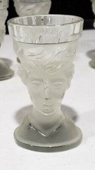 Set of 4- Antique Frosted Lady Face Shaped Glass Liqueur Cordial Shot Glasses