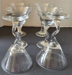 Libbey Bent Z Zig Zag Stem Martini Glasses Set of 6 Clear Barware Vintage 1980s