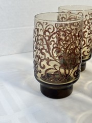 Prado Libbey Glass Company Brown Raised Swirl Tawny Smoked Glasses Set of 7