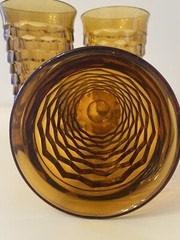 Vtg Whitehall Harvest Gold Colony Iced Tea Pedestal Glasses Footed 6″ (set of 3)
