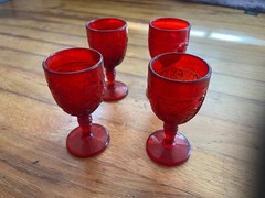 vintage princess feather depression ruby red cordial glasses