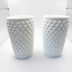 Vtg Fenton White Milk Glass Hobnail Tumbler Juice Glass Cup (2) Unmarked 5 Inch