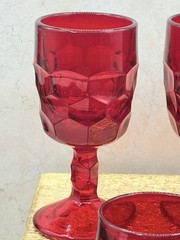 Viking Ruby Red Honeycomb Glass Georgian Wine Water Goblets Set of 3 Cadmium Rim