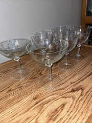 VTG Coupe Champagne Or Sherbet Glasses Wine Glasses Etched Floral Crystal Lot 6