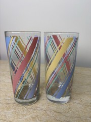 2 Vintage Libbey Retro 80s 90s Pastel Rainbow Stripe Juice Highball Glasses