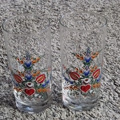 Set Of 2 Painted 5-1/4″ Glasses Floral Design Vintage Bavarian Or German Folk…