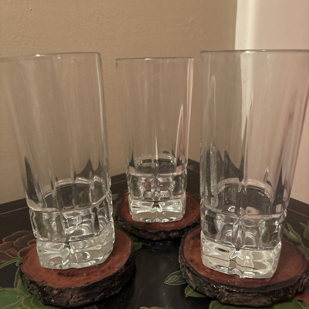 3 Libbey Squire Cooler Glasses Set Clear Vertical Cut Drink Tumblers Barware Lot