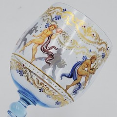 Antique Venetian Salviati Blue Enamel Mythology Wine Glass Hand Painted