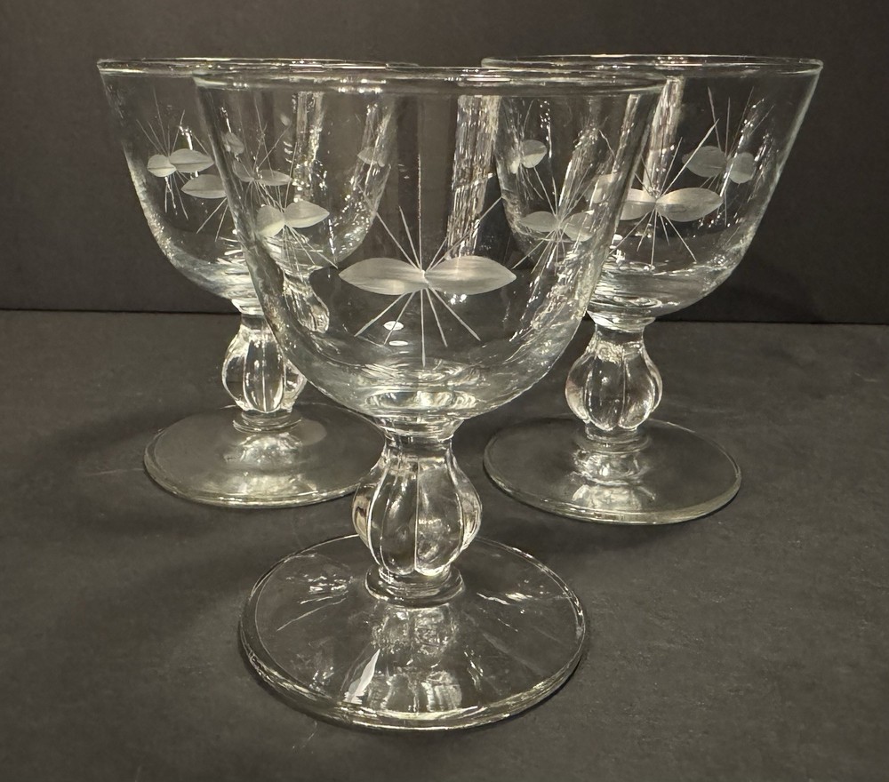 VTG Libbey “STARGLOW” Pattern ~ Champagne Coupe Glasses 3-3/4” Height ~ Set of 3
