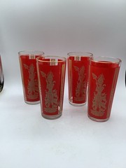 Vintage Culver – Red Gold High Ball Glasses Set 4 Mid Century Thai Hindu Goddess
