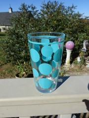 Vintage Hazel Atlas Turquoise Large Polka Dot Drinking Glass 5” Nice