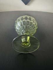 Fenton Colonial Green Sherbet Glass. Thumbprint Pattern, 6-Sided Stem, #FNT300