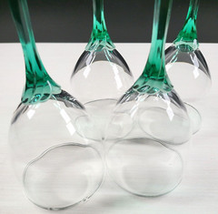 4 Libbey Domaine Green Juniper Water Goblets Set Elegant Clear Floral Stems Lot
