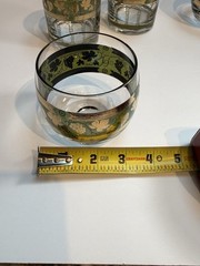 Vintage Green Cera Glass Golden Grapes Barware Set of 5- MCM