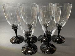 Rare Vintage Mikasa Alexandra Black Wine Stemware Goblet Glass / Iced Tea Set 6