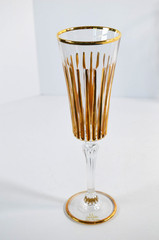 CC ZECCHIN Italian Murano Glass Gold Gilt Champagne Flutes Set Of 2